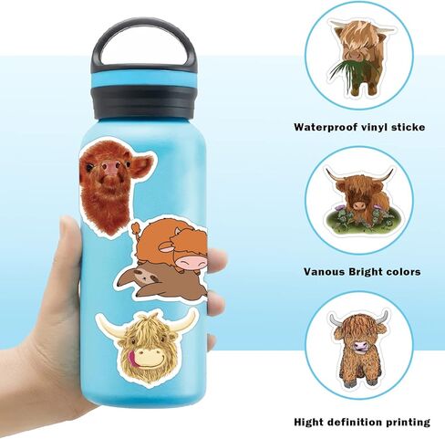 SEEDOR Highland Cow Stickers 53PCS Adorable Animal Cattle Graffiti Waterproof Vinyl Decals Gifts for Water Bottle Laptop Phone SETZ-Cow 53pcs 0 in Kuwait