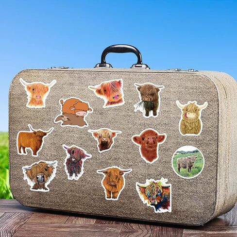 SEEDOR Highland Cow Stickers 53PCS Adorable Animal Cattle Graffiti Waterproof Vinyl Decals Gifts for Water Bottle Laptop Phone SETZ-Cow 53pcs 0 in Kuwait