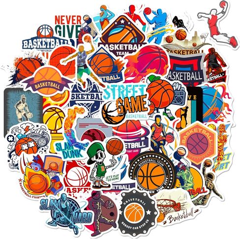 مجموعة ملصقات كرة السلة لمحبي كرة السلة والطلاب المراهقين - 50 قطعة من الملصقات والشارات ذات طابع كرة السلة لأجهزة الكمبيوتر المحمول، وزجاجات المياه، وحافظة الهاتف، والجيتار، ولوح التزلج، والأمتعة، والكمبيوتر المحمول in Kuwait