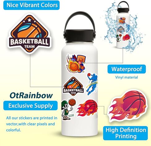 مجموعة ملصقات كرة السلة لمحبي كرة السلة والطلاب المراهقين - 50 قطعة من الملصقات والشارات ذات طابع كرة السلة لأجهزة الكمبيوتر المحمول، وزجاجات المياه، وحافظة الهاتف، والجيتار، ولوح التزلج، والأمتعة، والكمبيوتر المحمول in Kuwait