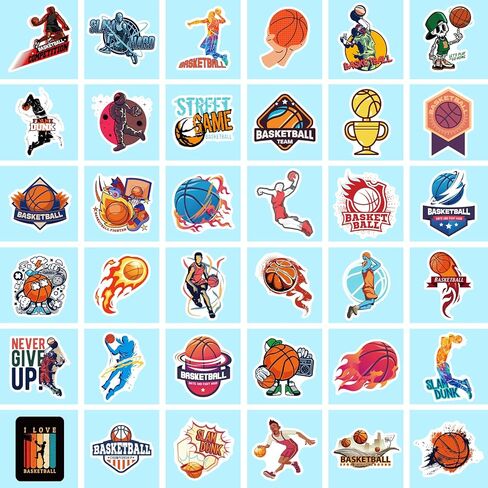 مجموعة ملصقات كرة السلة لمحبي كرة السلة والطلاب المراهقين - 50 قطعة من الملصقات والشارات ذات طابع كرة السلة لأجهزة الكمبيوتر المحمول، وزجاجات المياه، وحافظة الهاتف، والجيتار، ولوح التزلج، والأمتعة، والكمبيوتر المحمول in Kuwait