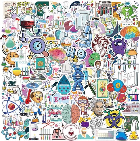 LOVELYLIFE 300pcs Sciences Stickers Physics Chemistry Biology Stickers Vinyl Waterproof Stickers for Adults Teacher Students Kids Math Stickers for Computer Laptop Phone Case Notebook (White-Science) in Kuwait