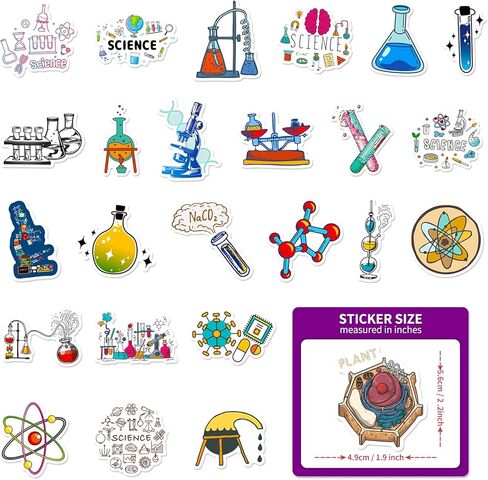 LOVELYLIFE 300pcs Sciences Stickers Physics Chemistry Biology Stickers Vinyl Waterproof Stickers for Adults Teacher Students Kids Math Stickers for Computer Laptop Phone Case Notebook (White-Science) in Kuwait