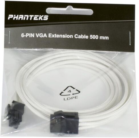 Phanteks 8 to 8 (6+2) Pin VGA Premium Sleeved Extension Cable 19.68" Length, White(PH-CB8V_WT) in Kuwait
