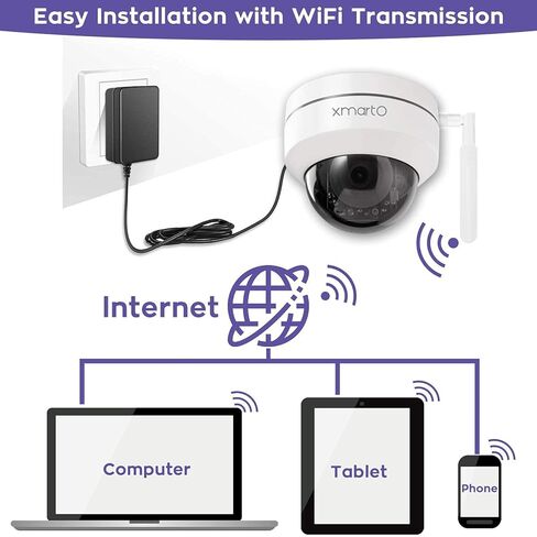 كاميرا أمان لاسلكية xmartO 2K HD Dome PTZ مع تتبع تلقائي وصوت، كاميرا مراقبة WiFi داخلية/خارجية تعمل بشكل مستقل أو مع NVR، أو التسجيل على بطاقة SD أو NVR أو التخزين السحابي in Kuwait