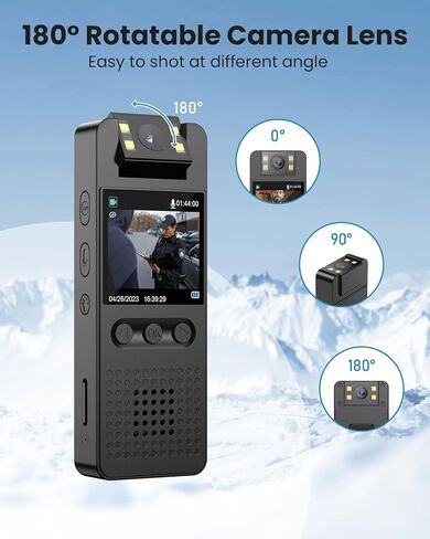 كاميرا الجسم Epoium EP3 سعة 64 جيجابايت، عدسة كاميرا قابلة للدوران 180 درجة، زاوية رؤية واسعة 140 درجة، فتحة بطاقة الذاكرة الخارجية، منفذ شحن من النوع C، يستخدم للتسجيل اليومي، ساعي البريد، الحيوانات الأليفة التي تمشي in Kuwait