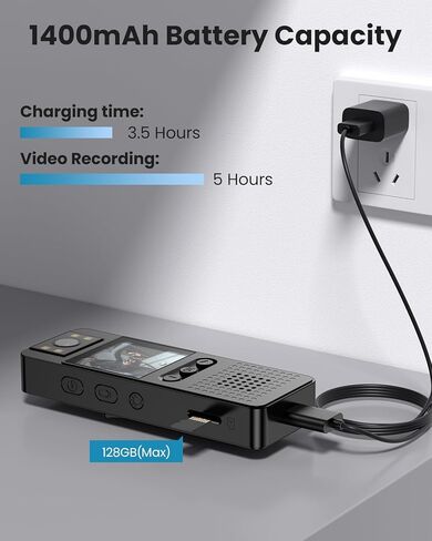 كاميرا الجسم Epoium EP3 سعة 64 جيجابايت، عدسة كاميرا قابلة للدوران 180 درجة، زاوية رؤية واسعة 140 درجة، فتحة بطاقة الذاكرة الخارجية، منفذ شحن من النوع C، يستخدم للتسجيل اليومي، ساعي البريد، الحيوانات الأليفة التي تمشي in Kuwait