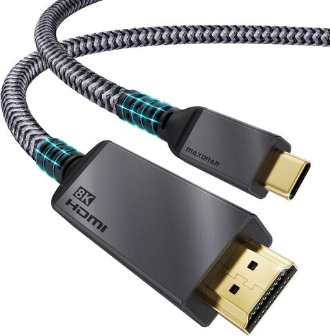 كابل Maxonar USB C إلى HDMI [8K، 48 جيجابت في الثانية]، سلك محول من النوع C إلى HDMI 2.1، 8K@30 هرتز، 4K@120 هرتز، HDR، [Thunderbolt 4/3، USB 4 متوافق] لجهاز iMac، MacBook Pro/Air M1 2021، ايباد برو، سيرفس برو، 6 قدم in Kuwait