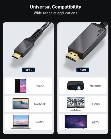 كابل Maxonar USB C إلى HDMI [8K، 48 جيجابت في الثانية]، سلك محول من النوع C إلى HDMI 2.1، 8K@30 هرتز، 4K@120 هرتز، HDR، [Thunderbolt 4/3، USB 4 متوافق] لجهاز iMac، MacBook Pro/Air M1 2021، ايباد برو، سيرفس برو، 6 قدم in Kuwait