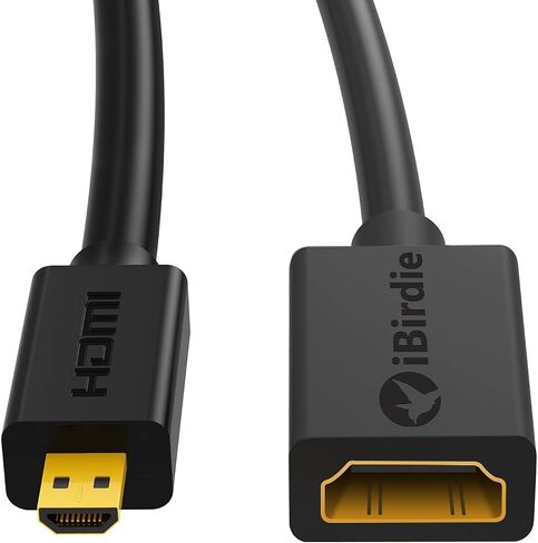 كيبل مايكرو HDMI الى HDMI انثى بطول 0.5 قدم - سرعة عالية 18Gbps يدعم 4K60 HDR ARC متوافق مع جو برو هيرو 7 6 5 4، راسبيري باي 4، كاميرا سوني A6000 A6300، نيكون B500، لينوفو يوجا 3 برو، يوجا 710 in Kuwait