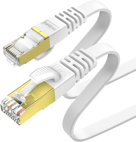 كابل إيثرنت مسطح KASIMO Cat 8 بطول 50 قدمًا، كابل Cat8 عالي السرعة لشبكة الإنترنت المسطحة LAN 40 جيجابت في الثانية 2000 ميجا هرتز سلك تصحيح شبكة SSTP مع موصل RJ45 مطلي بالذهب (50 قدمًا) in Kuwait