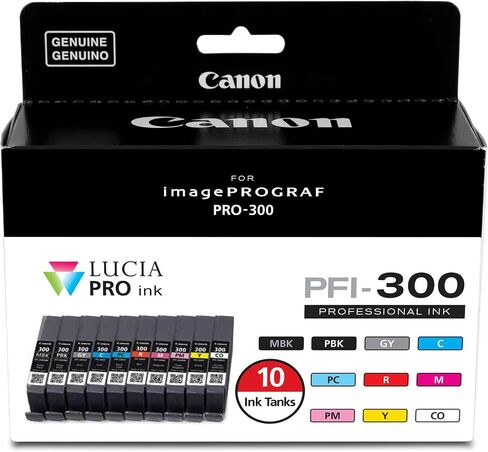 حبر Canon PFI-300 Lucia PRO، 10 خزانات حبر، متوافق مع طابعة imagePROGRAF PRO-300، متعدد، قياسي (4192C007) in Saudi Arabia