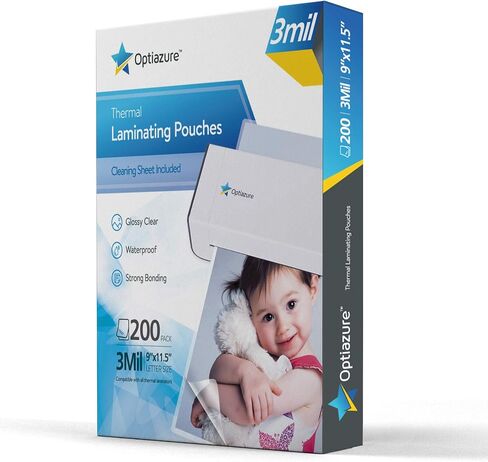 Optiazure Thermal Laminating Pouches 9"x11.5" Inches, 3mil 200Pack, Laminated Paper, Clear, Letter Size, Office and School Supplies in Kuwait