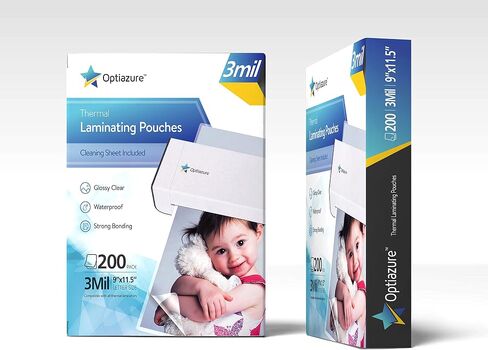 Optiazure Thermal Laminating Pouches 9"x11.5" Inches, 3mil 200Pack, Laminated Paper, Clear, Letter Size, Office and School Supplies in Kuwait