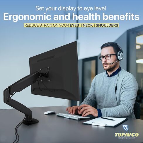 ذراع الشاشة - حامل شاشة فردي بنابض غاز - حركة قابلة للتعديل بالكامل (الدوران / الميل / الدوران) VESA حامل مكتب - حتى 32 بوصة - جهاز عرض الكمبيوتر الشخصي - Tupavco TP1705 in Kuwait