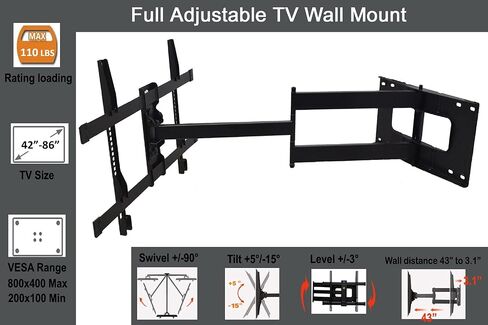 FORGING MOUNT Long Arm TV Mount, Full Motion Wall Mount Bracket with 43 inch Extension Articulating Arm TV Wall Mount, Fits 42 to 86 Inch Flat/Curve TVs, Holds up to 110 lbs,VESA 800x400mm Compatible in Saudi Arabia