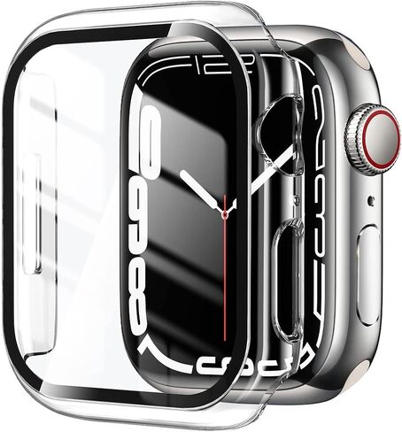 [2 Pack] Compatible for Apple Watch 44mm Series 6 / SE/Series 5 /Series 4 Tempered Glass Screen Protector with Bumper Case, YMHML Full Coverage Bubble-Free Cover for iWatch Accessories in Kuwait