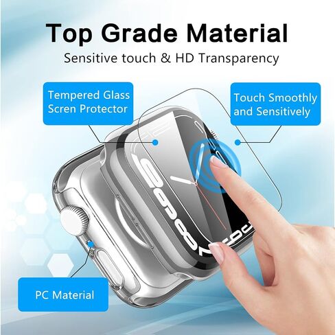 [2 Pack] Compatible for Apple Watch 44mm Series 6 / SE/Series 5 /Series 4 Tempered Glass Screen Protector with Bumper Case, YMHML Full Coverage Bubble-Free Cover for iWatch Accessories in Kuwait