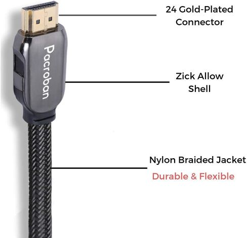 كابل HDMI 2.1 مضفر معتمد من Pacroban 8K (10 أقدام) مصنف CL3 يدعم سرعة فائقة تبلغ 48 جيجابت في الثانية، 10K 8K 5K 4K عند 120 هرتز، HDR ديناميكي 60 هرتز، Dolby Vision، Dolby Atmos in Kuwait