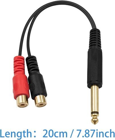 Poyiccot RCA to 1/4 inch Adapter, RCA Female to 6.35mm TS Mono Male Converter, RCA Y Splitter Adapter Audio Cable, RCA to 1/4" Audio Adapter for Mixer, Amp, Subwoofer, 20cm / 7.8inch in Kuwait