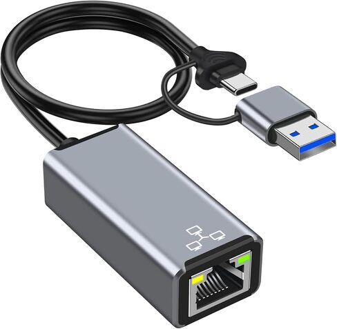 محول إيثرنت USB، محول إيثرنت USB C، كابل شبكة إيثرنت 2 في 1 USB3.0/USB-C إلى RJ45 جيجابت إيثرنت لنظام التشغيل Windows 10، MacBook Pro، iPad Pro، الكمبيوتر المحمول، Chromebook، Dell XPS، Samsung Galaxy والمزيد in Kuwait