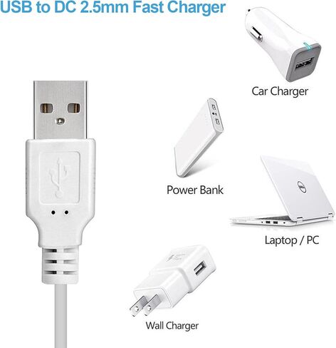 او جو ديل كيبل شحن USB الى تيار مستمر بديل | سلك شاحن USB - 2.5 ملم - بديل اصلي (عبوتان ابيض) in Kuwait
