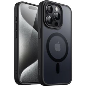 JETech Magnetic Case for iPhone 15 Pro Max 6.7-Inch Compatible with MagSafe, Translucent Matte Back Slim Shockproof Phone Cover (Black)