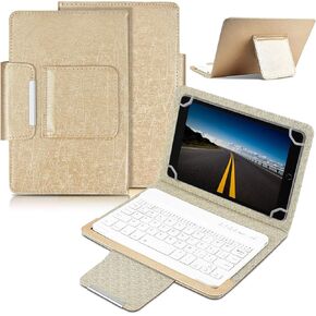DETUOSI Universal 7.0 inch Android Tablet Case with Keyboard, Removable Wireless Bluetooth Keyboard + PU Leather Folio Book Cover + Stand, Travel Portable Sleeve for iOS/Android/Windows System Tablet