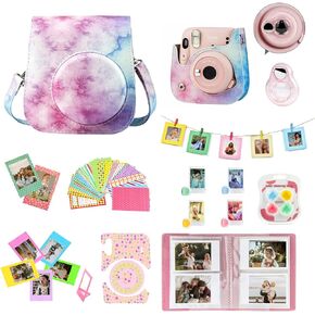 for Fujifilm Instax Mini 11 Instant Film Camera Case + Album for Mini 3 Inch Film + Accessories Kit, Color Filters, Photo Album, Selfie Lens + More (Blue-Pink Watercolor)(No Camera)