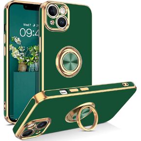 VENINGO iPhone 14 Case,Phone Case for iPhone 14,Slim Fit Soft 360° Ring Holder Kickstand Magnetic Car Mount Supported Easy Clean Shockproof Protective Cover for Apple iPhone 14 6.1" 2022, Black/Golden