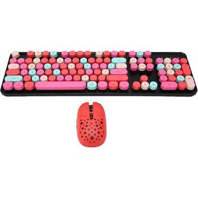 Wireless Keyboard Mouse Combo, Full Size Retro Typewriter Keyboard with Colorful Round Keycap, Portable Ergonomic Keyboard and Mouse for Computer PC Laptop Notebook (Mixed Color Yellow) in Kuwait