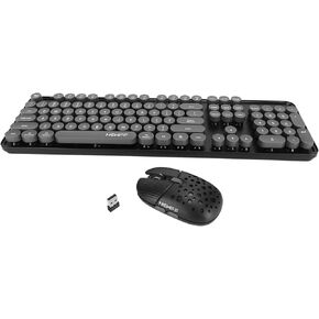 Wireless Keyboard and Mouse Combo, 104 Keys Retro Round Keycaps Typewriter Keyboard with Wireless Mouse, Computer Keyboard and Mouse Set for PC Laptop (Black Board)