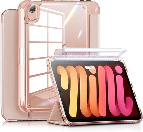 حافظة INFILAND New Hybrid iPad Mini 6 (8.3 بوصة، 2021)، حافظة iPad Mini الجيل السادس مع حامل أقلام [ظهر فائق الوضوح وغطاء جلد PU] [حماية من السقوط بطول 6 أقدام] - أرجواني in Saudi Arabia