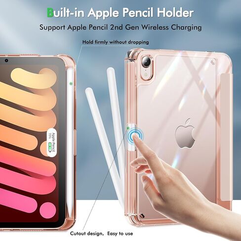 حافظة INFILAND New Hybrid iPad Mini 6 (8.3 بوصة، 2021)، حافظة iPad Mini الجيل السادس مع حامل أقلام [ظهر فائق الوضوح وغطاء جلد PU] [حماية من السقوط بطول 6 أقدام] - أرجواني in Saudi Arabia