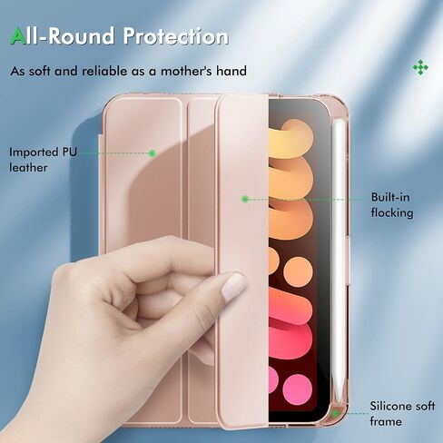 حافظة INFILAND New Hybrid iPad Mini 6 (8.3 بوصة، 2021)، حافظة iPad Mini الجيل السادس مع حامل أقلام [ظهر فائق الوضوح وغطاء جلد PU] [حماية من السقوط بطول 6 أقدام] - أرجواني in Saudi Arabia