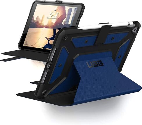 URBAN ARMOR GEAR UAG مصمم لجهاز iPad 10.2 باللون الأسود، الجيل التاسع 2021، الجيل الثامن 2020، غطاء متين واقٍ متين وحامل للركل، مع حامل قلم رصاص، سلسلة Metropolis in Kuwait