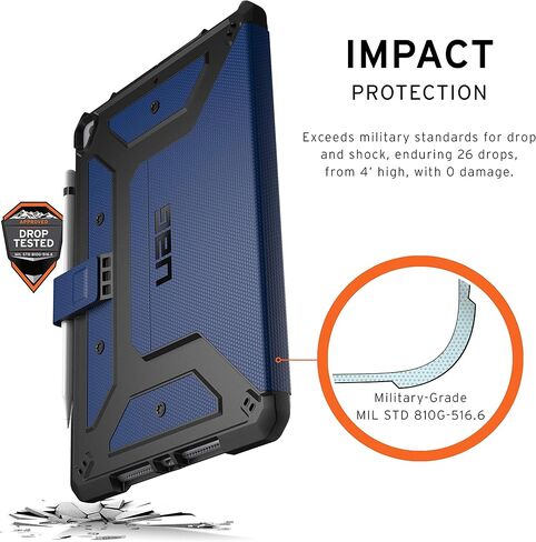 URBAN ARMOR GEAR UAG مصمم لجهاز iPad 10.2 باللون الأسود، الجيل التاسع 2021، الجيل الثامن 2020، غطاء متين واقٍ متين وحامل للركل، مع حامل قلم رصاص، سلسلة Metropolis in Kuwait