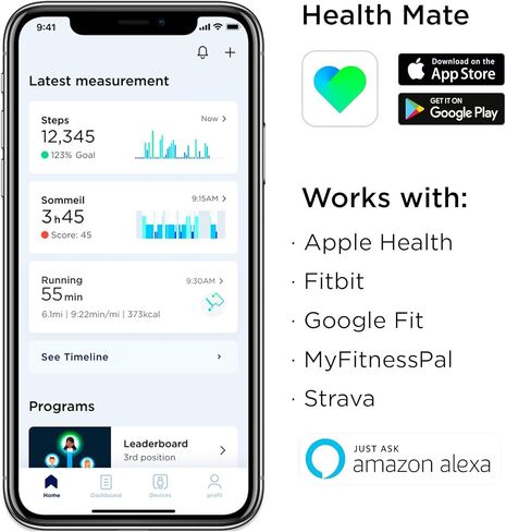 Withings Steel HR Sport - ساعة ذكية هجينة متعددة الرياضات، نظام تحديد المواقع المتصل، معدل ضربات القلب، مستوى اللياقة البدنية عبر VO2 max، تتبع النشاط والنوم، الإشعارات in Kuwait