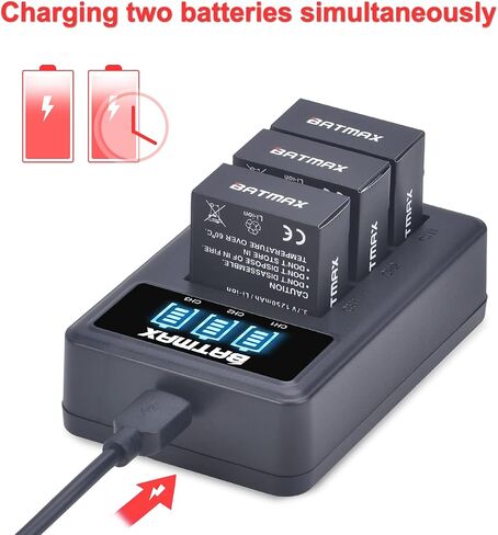 Batmax 3Pcs AHDBT-301 Li-ion Battery + 3-Slots LED USB Charger for GoPro Hero 3, Hero 3+ GoPro AHDBT-301,AHDBT-302 Cameras in Saudi Arabia