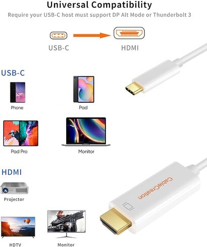 كابل CableCreation USB C إلى HDMI للمكتب المنزلي 4K@60 هرتز 10FT، من النوع C إلى HDMI Thunderbolt 3 متوافق مع iPhone15/15Pro/15Plus/15Promax، MacBook Pro/Air/iPad Pro 2020، Galaxy S23/ S23+/ S23 Ultra in Saudi Arabia