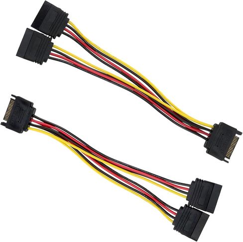 Wantane-SATA Power Extension Cable 15 Pin SATA Male to Dual 15 Pin Female Power Y Splitter Cable Adapter Suitable for one-to-Two Power Ports Such as Hard disks and Optical Drives -2pcs in Saudi Arabia