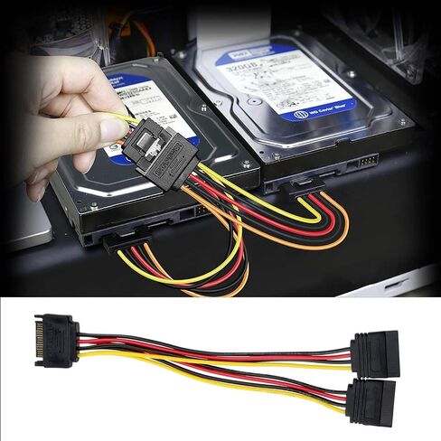 Wantane-SATA Power Extension Cable 15 Pin SATA Male to Dual 15 Pin Female Power Y Splitter Cable Adapter Suitable for one-to-Two Power Ports Such as Hard disks and Optical Drives -2pcs in Saudi Arabia