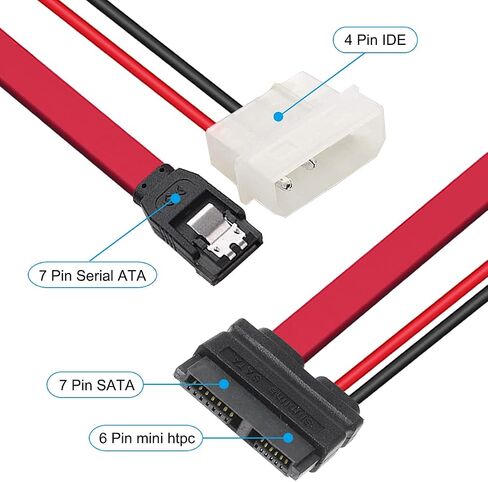 DKARDU 2 Pack Slimline SATA Female, 13 Pin 7 Pin SATA Data Cable + 6 Pin Slimline Power Adapter Cable to LP4 Power Cable 7 Pin SATA Data Cable for Notebook Drive 50cm 20-inch in Saudi Arabia
