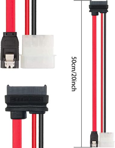 DKARDU 2 Pack Slimline SATA Female, 13 Pin 7 Pin SATA Data Cable + 6 Pin Slimline Power Adapter Cable to LP4 Power Cable 7 Pin SATA Data Cable for Notebook Drive 50cm 20-inch in Saudi Arabia