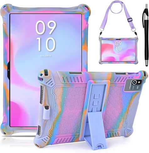 DETUOSI 10.1 inch Multi-Angle Soft Silicone Tablet Case, Rose Red & Purple in Kuwait
