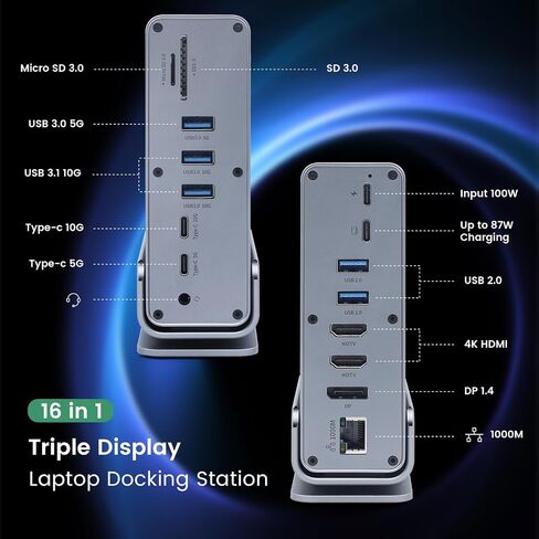 USB C Docking Station, 16 in 1 USB C Hub Multiport Adapter with Dual 4K HDMI/DisplayPort/7 USB Ports/100W PD/Audio/SD/TF/Ethernet, Triple Display Laptop Docking Station for MacBook & Windows Laptops. in Saudi Arabia