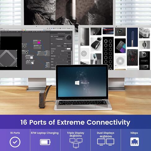 USB C Docking Station, 16 in 1 USB C Hub Multiport Adapter with Dual 4K HDMI/DisplayPort/7 USB Ports/100W PD/Audio/SD/TF/Ethernet, Triple Display Laptop Docking Station for MacBook & Windows Laptops. in Saudi Arabia