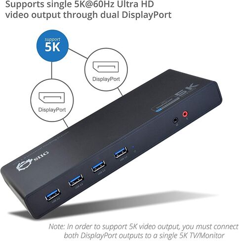 محطة إرساء شاشة مزدوجة SIIG USB من النوع C 4K - قاعدة كمبيوتر محمول فيديو مزدوجة 4K@60HZ أو 5K@60هرتز - متوافقة مع Thunderbolt 3 (2 HDMI، 2 مخرجات DisplayPort، جيجابت إيثرنت، 6 منافذ USB 3.0) in Kuwait