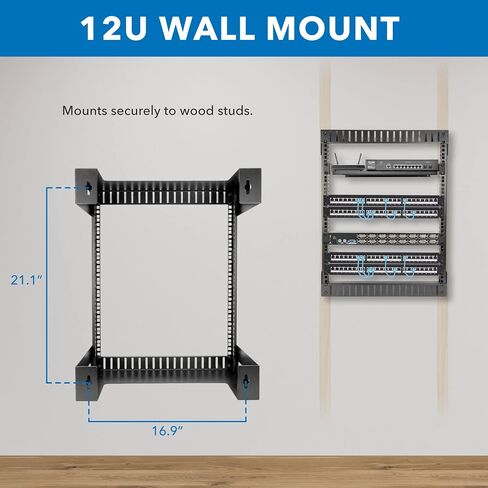 Mount-It! حامل خادم حائط مفتوح 12U | حامل وسائط متعدد الاستخدامات يمكنه حمل الخوادم ومعدات الصوت والصوت وأجهزة الموجهات وأجهزة المودم والمزيد | رف شبكة الحائط | سهل التجميع in Saudi Arabia