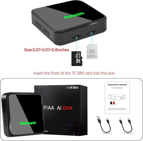 Carplay AI Box Android 13، CarPlay & Android Auto Wireless Converter مع Netflix YouTube Multimeida Video Box، 8 Core، 4+64G Magic Box Carplay يدعم بطاقة 4G SIM/TF، للسيارات المزودة بسلك CarPlay من المصنع in Kuwait